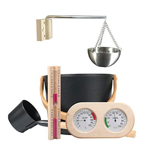 7 L Sauna Komplett Set Hochwertiges Sauna Zubehör, Saunazubehör, Kübel Passender Langstieliger Löffel, Sanduhr, Thermometer/Hygrometer-Set Sauna-Alu-Eimer-Set von Facynde