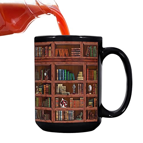 Facynde Bücherregal-Becher | Keramik Bücherregal Kaffeetasse,430 ml Bücherwurm-Tasse Geschenke Ergonomischer Griff beidseitig Bedruckt für Bücherwurm-Leser von Facynde