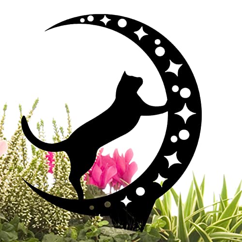 Facynde Katzen-Gartenstecker – schwarze Acryl-Gartenkunst, Katzen, 2D-Tier-Gartenstecker für den Außenbereich, Heimdekoration, Ausschnitte, schwarze Katzenfigur, Blumen, Sterne, ausgehöhlt, für von Facynde