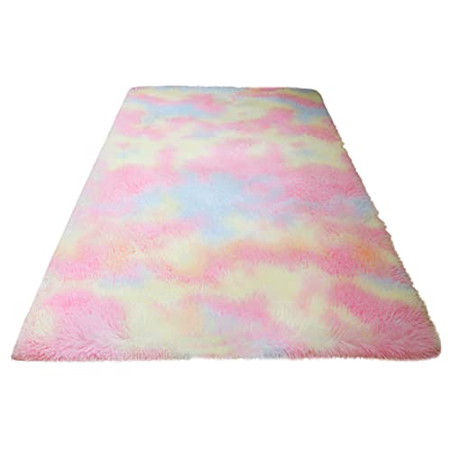 Facynde Regenbogenteppich für Mädchenzimmer, Fuzzy-Teppiche für Kinderzimmer, 3 x 5 Fuß Flauschige Mädchen-Schlafzimmerteppiche, Rutschfester Regenbogen-Teppich für Kinder, Teenager, Kinderzimmer von Facynde