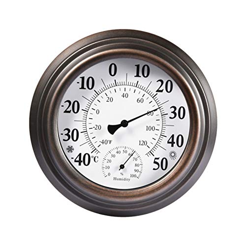 Facynde Synthetic-Hygrometer - 20CM Indoor Outdoor Thermometer Hygrometer Antik Lackiertes Eisengehäuse Temperatur- Und Feuchtigkeitsmessgerät Wand-Thermometer von Facynde