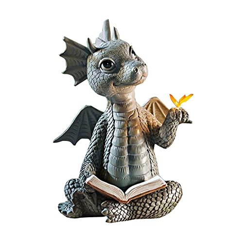 Facynde Gartendrachen Figuren Deko Drache Gartenfigur Polyresin Dinosaurier Meditierte Statue Wetterfest Garten Drachen Figuren FüR Outdoor-Hof Dekoration Garten Harzstatue von Facynde