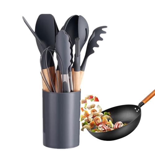 Facynde Küchenhelfer Set Silikon Kochutensilien Kochbesteck Set, Hitzebeständiger Kochgeschirr Mit Utensilienhalter, Antihaft Kochset Küchenutensilien Mit Edelstahlgriff, Spülmaschinenfest von Facynde