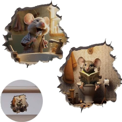 Fadaing 2 Stück Mauseloch-Abziehbilder, 3D Maus Wandtattoo Aufkleber, Lustige Mauseloch Wandtattoo, Maus Wandaufkleber für Wohnzimmer Schlafzimmer (3) von Fadaing