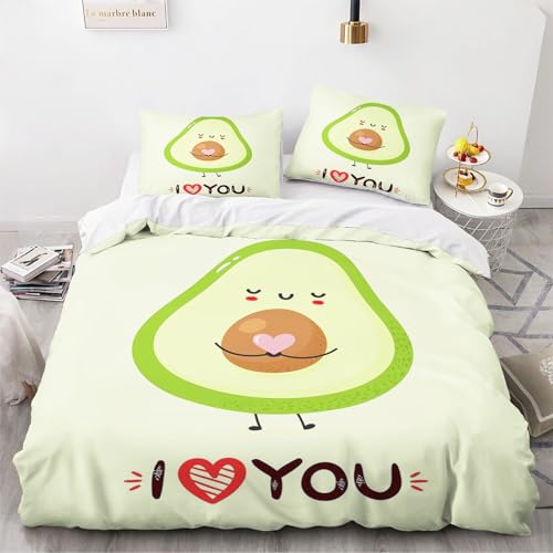 Fadaing Avocado Bettwäsche 135x200 Kinder Cartoon Avocado Muster Bettbezug Set Mit Reißverschluss Und 2 Kissenbezug, Weiche Mikrofaser Bettwäsche-Sets (1,Single 135 X 200 cm) von Fadaing