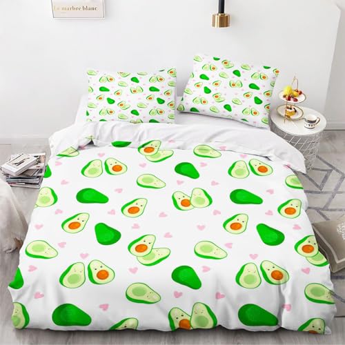 Fadaing Avocado Bettwäsche 135x200 Kinder Cartoon Avocado Muster Bettbezug Set Mit Reißverschluss Und 2 Kissenbezug, Weiche Mikrofaser Bettwäsche-Sets (3,Single 135 X 200 cm) von Fadaing