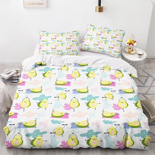 Fadaing Avocado Bettwäsche 135x200 Kinder Cartoon Avocado Muster Bettbezug Set Mit Reißverschluss Und 2 Kissenbezug, Weiche Mikrofaser Bettwäsche-Sets (4,Single 135 X 200 cm) von Fadaing