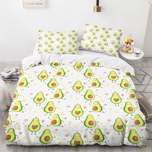 Fadaing Avocado Bettwäsche 135x200 Kinder Cartoon Avocado Muster Bettbezug Set Mit Reißverschluss Und 2 Kissenbezug, Weiche Mikrofaser Bettwäsche-Sets (5,Single 135 X 200 cm) von Fadaing