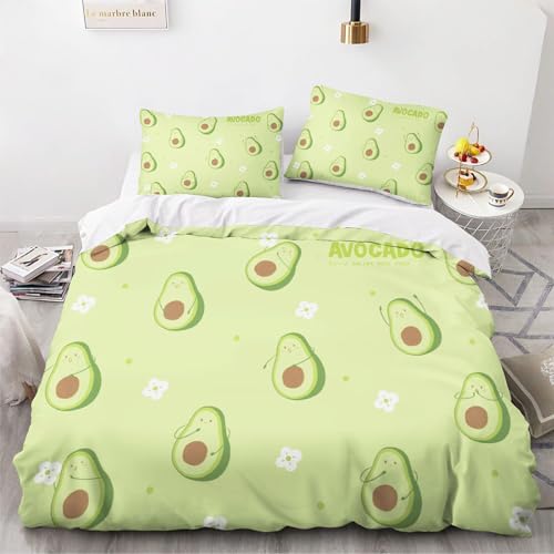 Fadaing Avocado Bettwäsche 135x200 Kinder Cartoon Avocado Muster Bettbezug Set Mit Reißverschluss Und 2 Kissenbezug, Weiche Mikrofaser Bettwäsche-Sets (8,Single 135 X 200 cm) von Fadaing