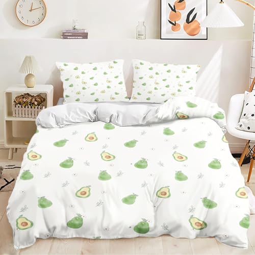 Fadaing Avocado Bettwäsche 135x200 Niedliches Avocado Muster Bettwäsche Set Für Kinder, Cartoon Avocado Bettwäsche-Set 3D Drucken 100% Mikrofaser Avocado Bettbezug (1,Single 135 X 200 cm) von Fadaing