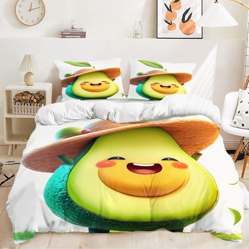 Fadaing Avocado Bettwäsche 135x200 Niedliches Avocado Muster Bettwäsche Set Für Kinder, Cartoon Avocado Bettwäsche-Set 3D Drucken 100% Mikrofaser Avocado Bettbezug (5,Single 135 X 200 cm) von Fadaing