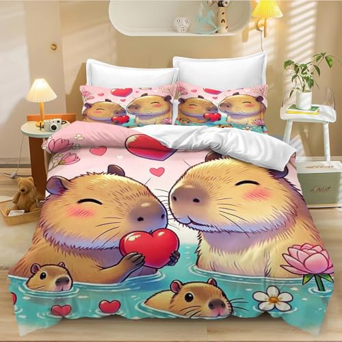 Fadaing Capybara Bettwäsche 135x200 Kinder Capybara Liebhaber Bettbezug Set, Lustige Capybara Mikrofaser Bettwäsche Set Mit Reißverschluss Und 2 Kissenbezügen (3,Single 135 X 200 cm) von Fadaing