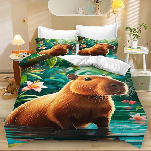 Fadaing Capybara Bettwäsche 135x200 Kinder Capybara Liebhaber Bettbezug Set, Lustige Capybara Mikrofaser Bettwäsche Set Mit Reißverschluss Und 2 Kissenbezügen (4,Single 135 X 200 cm) von Fadaing