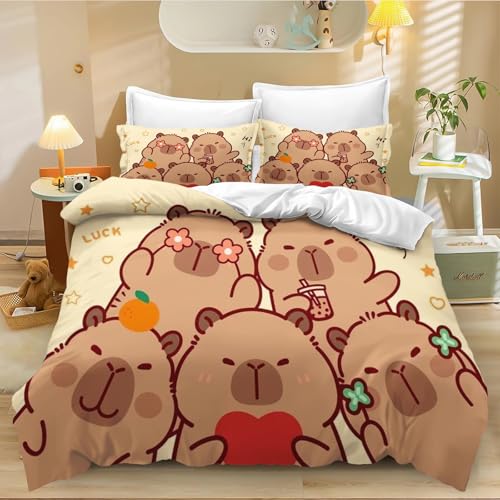 Fadaing Capybara Bettwäsche 135x200 Kinder Capybara Liebhaber Bettbezug Set, Lustige Capybara Mikrofaser Bettwäsche Set Mit Reißverschluss Und 2 Kissenbezügen (6,Single 135 X 200 cm) von Fadaing