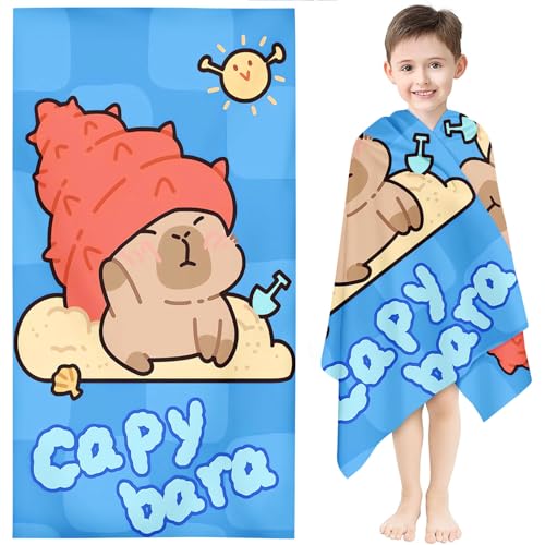 Fadaing Capybara Strandtuch 90x180 cm Niedliche Tier Badetuch Strandlaken Cartoon Capybara Handtücher 50x100cm Badetuch Groß 100x200cm Microfaser Handtücher(10,80 x 160 cm) von Fadaing