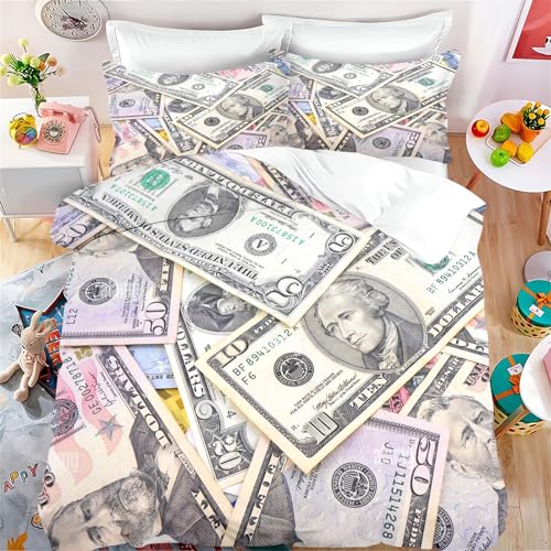 Fadaing Dollar Bettwäsche 135x200 Bargeld Geldscheine Bettbezug Für Kinder 100 Dollar Rechnungen Weiche Mikrofaser Bettwäsche Set Mit Reißverschluss Und 2 Kissenbezügen (7,Single 135 X 200 cm) von Fadaing
