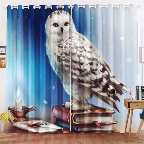 Fadaing Eule Verdunkelungsvorhang-Set Für Schlafzimmer 3D-Druck Cartoon Eule Vorhänge Für Kinderzimmer Schiebegardine Blickdicht Für Dekoration Wohnzimmer (183x160cm(BxH)/ 91.5x160cmx2,4) von Fadaing