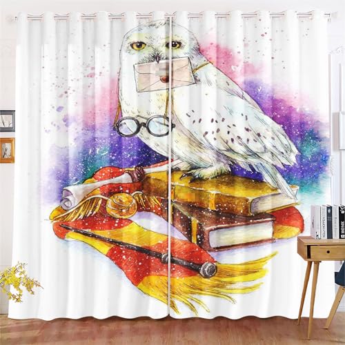 Fadaing Eule Verdunkelungsvorhang-Set Für Schlafzimmer 3D-Druck Cartoon Eule Vorhänge Für Kinderzimmer Schiebegardine Blickdicht Für Dekoration Wohnzimmer (220x215cm(BxH)/ 110x215cmx2,3) von Fadaing