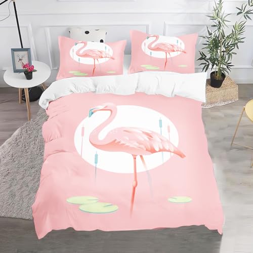 Fadaing Flamingo Bettwäsche Rosa Flamingo Bettwäsche Set 135x200cm Bettbezug Süßes Tier Blumen Flamingo Duvet Cover,Mikrofibre für Kinder Jungen Mädchen (135 x 200 cm,7) von Fadaing