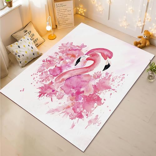 Fadaing Flamingo Teppich Wohnzimmer 160x230cm Grüne Pflanze Kinderteppich Kinderzimmer, Rosa Flamingo Teppich Kinder Spielteppich Wohnzimmerteppich(20,80x120cm) von Fadaing