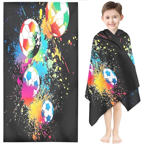 Fadaing Fußball Strandtuch 90x180 cm Badetuch Strandlaken Handtücher 50x100cm Für Kinder, Fußball Badetuch Groß 100x200cm Microfaser Handtücher Handtuch(20,70 x 140 cm) von Fadaing