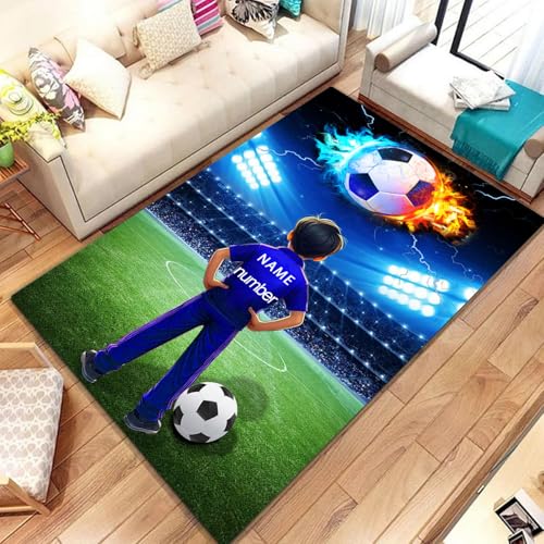 Fadaing Fußball Teppich Wohnzimmer 160x230cm Personalisierter Fußball Teppich Mit Name Kinderteppich Kinderzimmer, Fußball Teppich Kinder Spielteppich Schlafzimmerteppich (1,80x120cm) von Fadaing