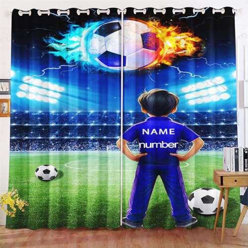 Fadaing Fußball Vorhänge Blickdicht Verdunkelungsvorhänge Fußball Mit Ösen, Personalisierte Fußball Vorhang Gardinen Verdunklungsgardine 2er Set Für Kinder Jungen (280x180cm(BxH)/ 140x180cmx2,1) von Fadaing