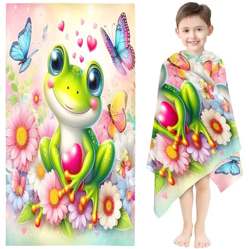 Fadaing Grün Frosch Strandtuch 90x180 cm Cartoon-Tiere Badetuch Strandlaken Wacky Frosch Handtücher 50x100cm Badetuch Groß 100x200cm Microfaser Handtücher(10,80 x 160 cm) von Fadaing