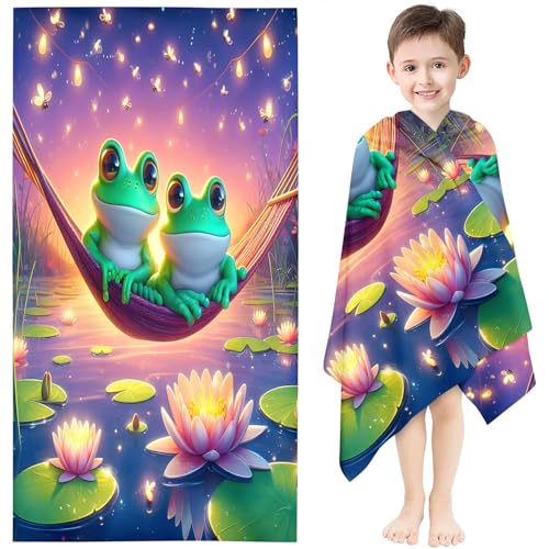Fadaing Grün Frosch Strandtuch 90x180 cm Cartoon-Tiere Badetuch Strandlaken Wacky Frosch Handtücher 50x100cm Badetuch Groß 100x200cm Microfaser Handtücher(11,90 x 180 cm) von Fadaing