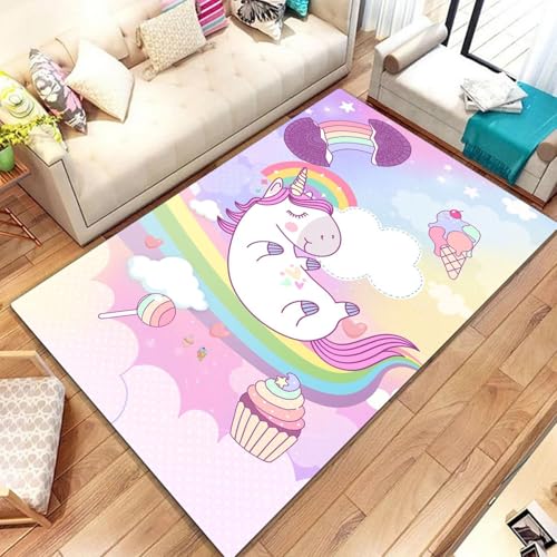 Fadaing Kinder Teppich Wohnzimmer 160x230cm Schlafzimmer Regenbogen-Einhorn Kinderteppich Kinderzimmer, Cartoon Einhorn Teppich Kinder Spielteppich Wohnzimmerteppich (4,80x120cm) von Fadaing