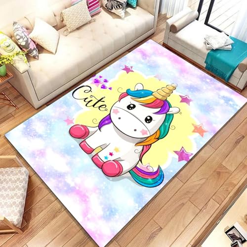 Fadaing Kinder Teppich Wohnzimmer 160x230cm Schlafzimmer Regenbogen-Einhorn Kinderteppich Kinderzimmer, Cartoon Einhorn Teppich Kinder Spielteppich Wohnzimmerteppich (5,80x120cm) von Fadaing