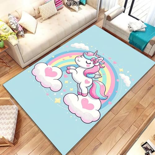 Fadaing Kinder Teppich Wohnzimmer 160x230cm Schlafzimmer Regenbogen-Einhorn Kinderteppich Kinderzimmer, Cartoon Einhorn Teppich Kinder Spielteppich Wohnzimmerteppich (6,80x120cm) von Fadaing