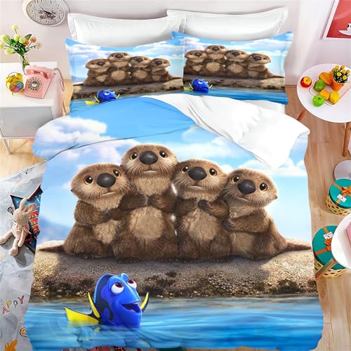 Fadaing Otter Bettwäsche 135x200 Süßes Tier Otter Bettbezug Für Kinder Seeotter Weiche Mikrofaser Bettwäsche Set Mit Reißverschluss Und 2 Kissenbezügen (6,Single 135 X 200 cm) von Fadaing