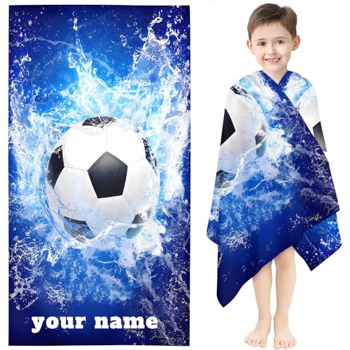 Fadaing Personalisiert Fußball Strandtuch Mit Namen, Personalisierte Handtuch Badetuch Mit Namen Mikrofaser Strandtuch Groß 100x200cm Badetuch Fußball Für Kinder (1,70 x 140 cm) von Fadaing