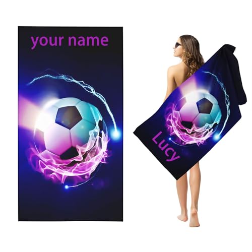 Fadaing Personalisiert Fußball Strandtuch Mit Namen, Personalisierte Handtuch Badetuch Mit Namen Mikrofaser Strandtuch Groß 100x200cm Badetuch Fußball Für Kinder (100 x 200 cm,1) von Fadaing