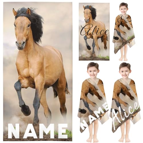 Fadaing Personalisiert Pferd Strandtuch Mit Namen, Braunes Pferd Muster Handtuch Badetuch Mit Namen Pferd Mikrofaser Strandtuch Groß 100x200cm Badetuch Für Kinder (1,70 x 140 cm) von Fadaing