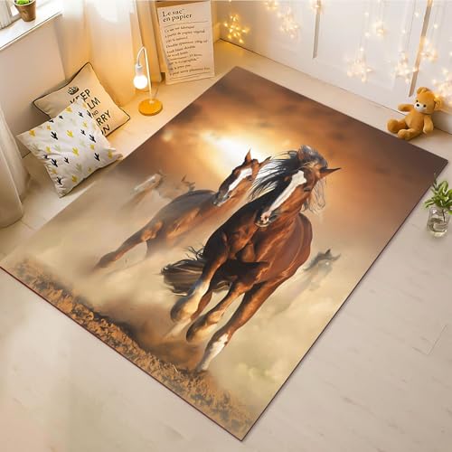 Fadaing Pferd Teppich Wohnzimmer 160x230cm Schlafzimmer Kinderteppich Kinderzimmer, Pferd Blumen Teppich Kinder Spielteppich Wohnzimmerteppich Fur Schlafzimmer Dekoration(12,50x80cm) von Fadaing