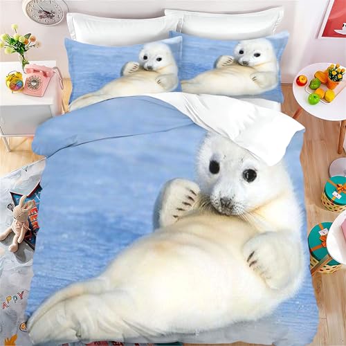 Fadaing Robbe Bettwäsche 135x200 Kinder - Cartoon Robbe Bettbezug Set, Ozean-Tiere Weiche Mikrofaser Bettwäsche Set Mit Reißverschluss Und 2 Kissenbezügen (7,Single 140 X 210 cm) von Fadaing