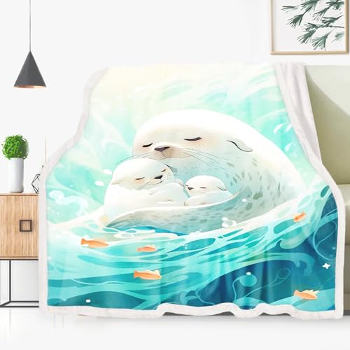Fadaing Robbe Decke Kuscheldecken Niedliche Robbe Motiv Wohndecken Dicke Decke Warm Sofadecken Decke Cartoon Meerestiere Flanell Schlafdecke Für Erwachsene Kinde (5,150 x 200 cm) von Fadaing