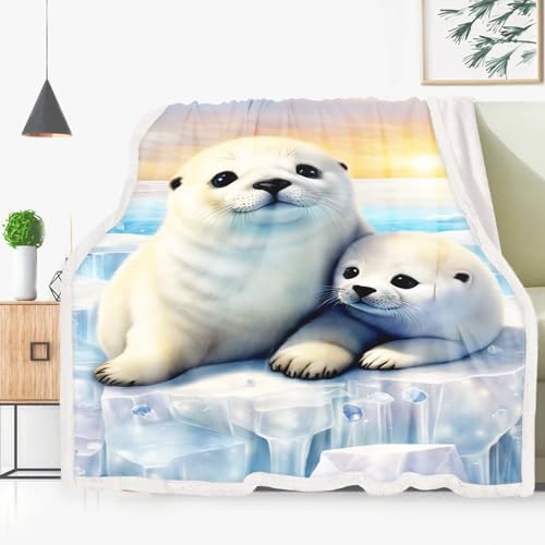 Fadaing Robbe Decke Kuscheldecken Niedliche Robbe Motiv Wohndecken Dicke Decke Warm Sofadecken Decke Cartoon Meerestiere Flanell Schlafdecke Für Erwachsene Kinde (9,150 x 200 cm) von Fadaing