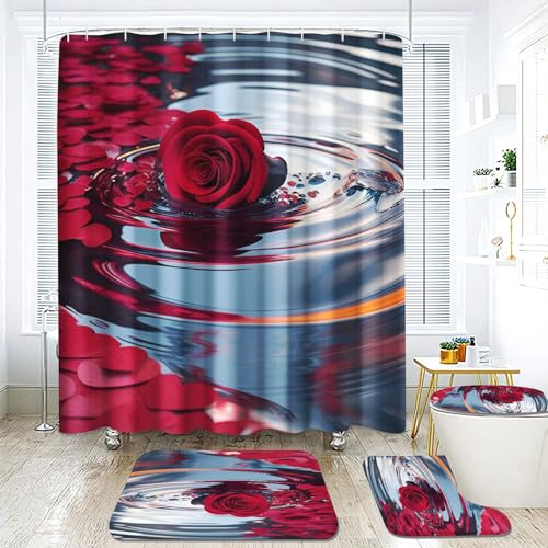 Fadaing Rose Duschvorhang 180 x 200 180 x 180 Blumen Duschvorhänge Wasserdichtes Polyeste Blühende Roses Duschvorhang Badezimmermatte 4-teiliges Set (180 x 200 cm,10) von Fadaing