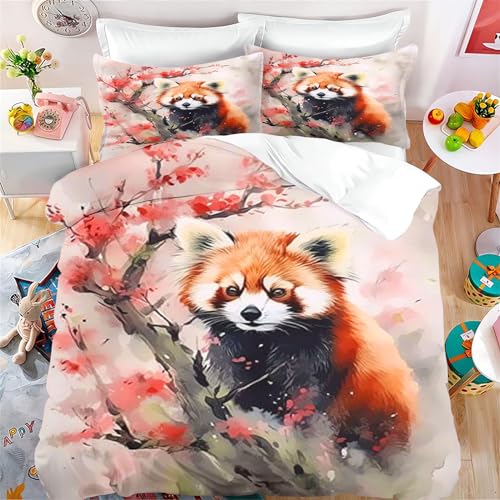 Fadaing Roter Panda Bettwäsche 135x200 Kinder Waldtiere Bettbezug Set, Cartoon Roter Panda Weiche Mikrofaser Bettwäsche Set Mit Reißverschluss Und 2 Kissenbezügen (3,Single 135 X 200 cm) von Fadaing