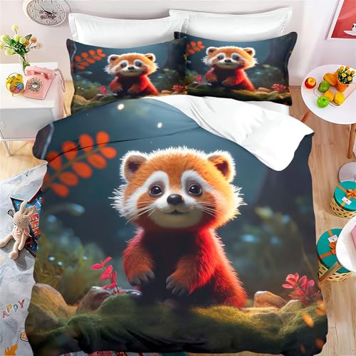 Fadaing Roter Panda Bettwäsche 135x200 Kinder Waldtiere Bettbezug Set, Cartoon Roter Panda Weiche Mikrofaser Bettwäsche Set Mit Reißverschluss Und 2 Kissenbezügen (5,Single 135 X 200 cm) von Fadaing
