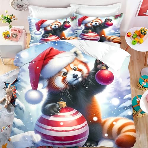 Fadaing Roter Panda Bettwäsche 135x200 Kinder Waldtiere Bettbezug Set, Cartoon Roter Panda Weiche Mikrofaser Bettwäsche Set Mit Reißverschluss Und 2 Kissenbezügen (7,Single 135 X 200 cm) von Fadaing