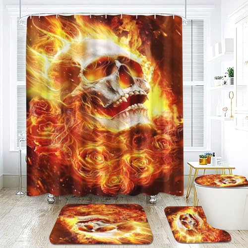 Fadaing Totenkopf Duschvorhang 180 x 200 cm Gothic Schädel Muster Wasserdichtes Polyester Duschvorhang Badezimmermatte 4-teiliges Set Fadaing Totenkopf Duschvorhang 180 x 200 cm Gothic Schädel Muster Wasserdichtes Polyester Duschvorhang Badezimmermatte 4-teiliges Set von Fadaing