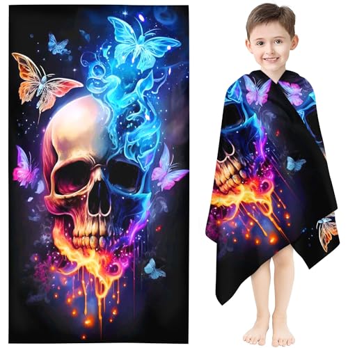 Fadaing Totenkopf Strandtuch 90x180 cm Skull Blume Badetuch Strandlaken Skull Handtücher 50x100cm Für Yoga Sauna Badetuch Groß 100x200cm Microfaser Handtücher (10,100 x 200 cm) von Fadaing