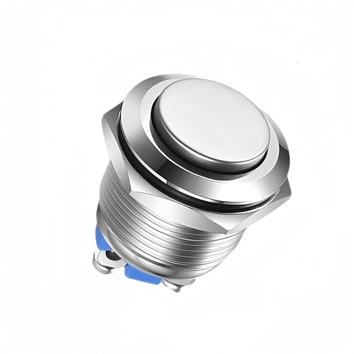 16 mm Runder Startknopf, Drucktaster Klingeltaster, IP67 Wasserdicht Momentanen Druckschalter, 250V 220V AC 12V 24V 36V DC 3A Auto Household Appliance Taste Schalter SPST-Schraubklemme Schwarze Schale von Fadbuds