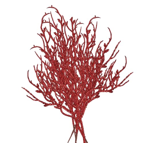Fadcaer 12 Stück künstliche Glitzer-Beerenstiele Ornamente, Weihnachten Glitzer Beeren Stiele Weihnachten Künstliche Beeren Zweig Glitter Sticks Deko für DIY Handwerk Kranz Weihnachtsbaum Dekor (Rot) von Fadcaer