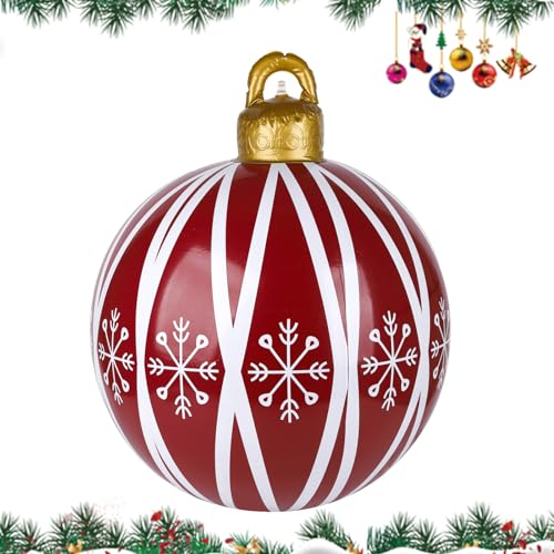 Fadcaer Aufblasbare Weihnachtskugel 23,6 Zoll Riesen Weihnachtskugeln Outdoor Aufblasbarer Dekorierter Ball PVC Inflatables Ball Outdoor Dekorationen (Rot - Schneeflocke) von Fadcaer