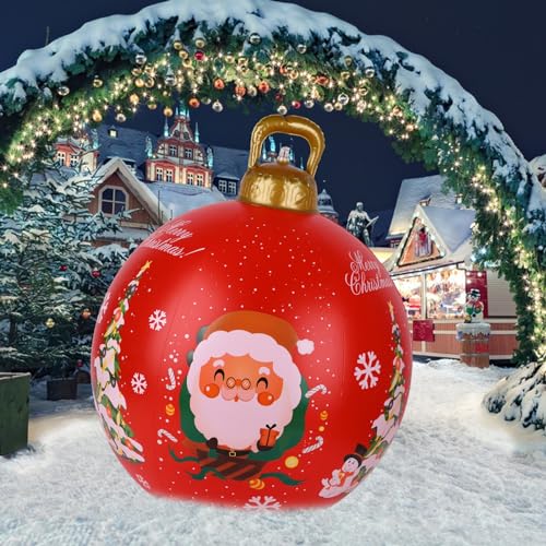 Fadcaer Aufblasbarer Weihnachtskugel 23,6 Zoll Riesige Weihnachtskugeln Outdoor Aufblasbarer Dekorierter Ball Weihnachtsbaum Blow Up Balls PVC Inflatables Ball Outdoor Dekorationen (Rot) von Fadcaer
